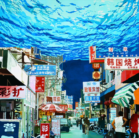 城市潜水艇 油画 100X100cm 2011