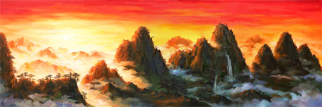 黄山日出 布面油画 100X300cm 2012