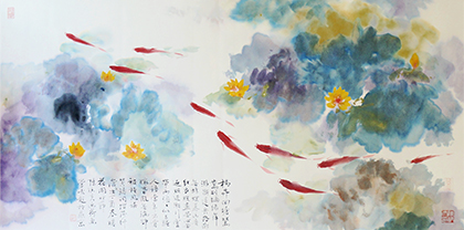 《荷花》系列 尺寸：68x136cm  纸本设色 2017