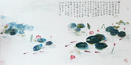 《荷花》系列 尺寸：68x136cm  纸本设色 2017